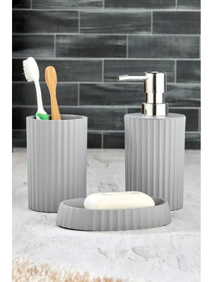 UltraMint Şık 3 Parça Yuvarlak Banyo Seti: Lavabo, Sıvı ve Katı Sabunluk, Diş Fırçası