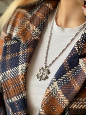 Luciaonline Burgu Zincir Silver Çelik Yonca Kolye (60CM)