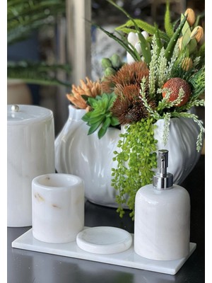 UltraMint Beyaz Mermer 4'lü Banyo Seti, Şık ve Modern Tasarım Hediye Fırsatı