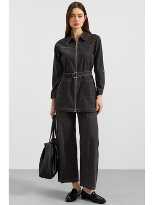 Olcay Fermuar Kapamalı Bol Paça Denim Ikili Takım Antrasit 9392-TK