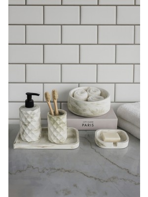 UltraMint Şık 5 Parça Banyo Seti: Elmas Model, Sabunluk, Diş Fırçalık, Tepsi, Havluluk