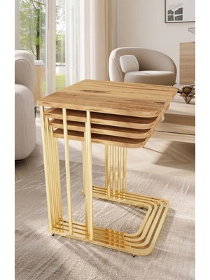 Teknor Orkide Tekerlekli 4 Lü Zigon Sehpa Gold- Atlantik Çam