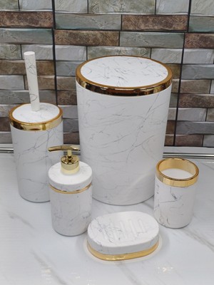 UltraMint Akrilik Yuvarlak Mermer ve Granit Desenli 5 Parça Banyo Takımı