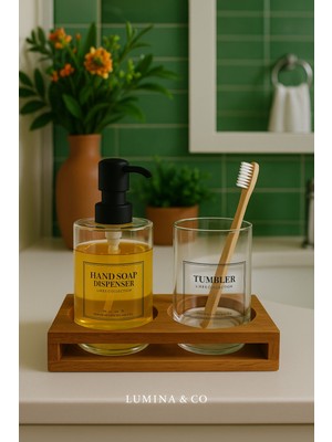 UltraMint Cam Seti: Sabunluk, Diş Fırçalık ve Ahşap Stand ile Şıklık Katın