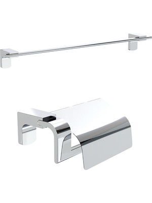 UltraMint Şık Uzun Havluluk ve Kapaklı Kağıtlık Ikili Banyo Seti