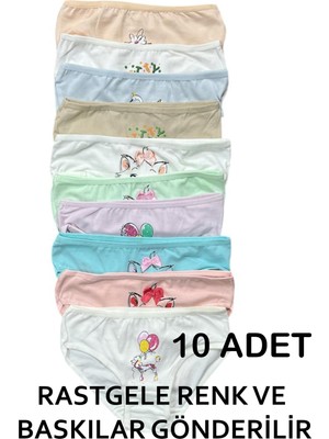 Nicoletta Kız Çocuk Külot 10 Lu Paket Pamuklu Likralı Rastgele Baskılar ve Renkler