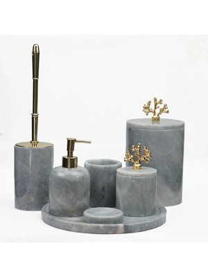 UltraMint Şık Gri Mermer Banyo Seti, 7 Parça Detaylı Aksesuar Takımı