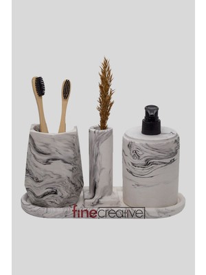 UltraMint 4'lü Mermer Desenli Banyo Seti, Tuvalet ve Aksesuar Takımı