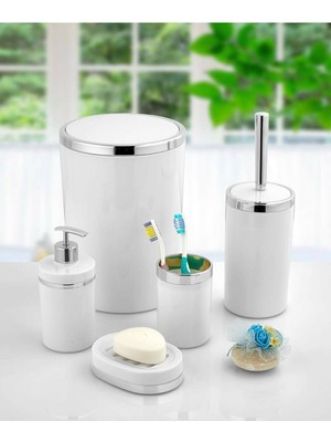 UltraMint 5 Parça Akrilik Gümüş Çizgi Banyo Takımı Beyaz