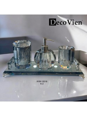 UltraMint 4 Parça Kristal Banyo Seti, Füme Tepsili, Şık ve Elegant Tasarım