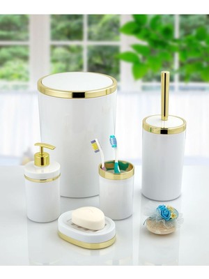 UltraMint Beyaz Gold Yuvarlak 5 Parça Banyo Seti, Şıklık ve Kaliteyi Bir Arada