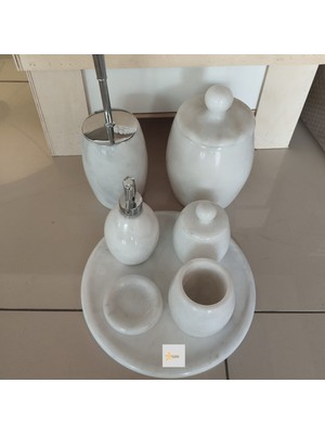 UltraMint Afyon Beyaz Mermer 7'li Banyo Seti, Krom Aparatlı, Şehzade Başlı