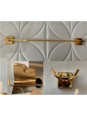 UltraMint Altıgen Tasarımlı 3'lü Banyo Seti, Havluluk ve Kapaklı Kağıtlık