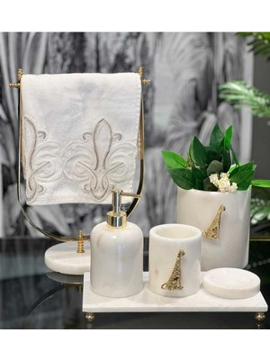 UltraMint Beyaz Mermer Banyo Seti, Şık ve Zarif Tasarım, 6 Parça