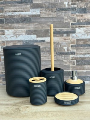 UltraMint Şık Siyah Bambulu Akrilik Banyo Seti, Zarif ve Modern Tasarım