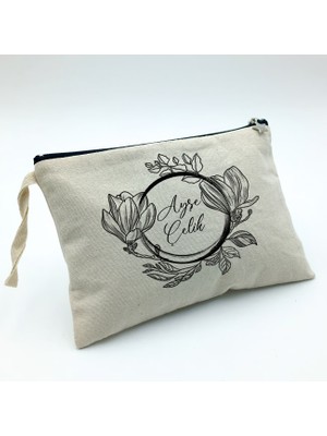 As Gift Kişiye Özel Kanvas Makyaj Çantası & Beyaz Metal Kutulu Mum & Dekoratif Biblo  Hediye Seti