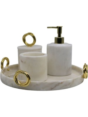 UltraMint Şık Mermer Detaylı 5'li Banyo Seti, Modern ve Elegant Tasarım