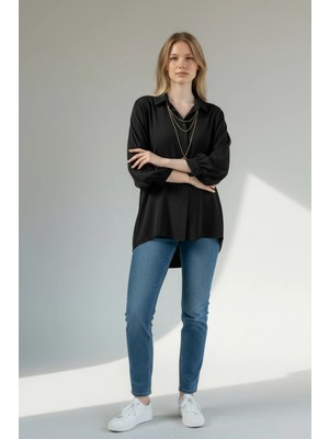 Cemo Uzun Kollu Düğmeli Dökümlü Tunik Gömlek