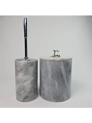 UltraMint Şık Gri Mermer Çöp Kovası ve Fırça Seti, Ev ve Ofis Için Modern Tasarım