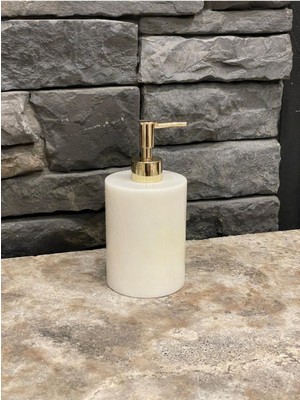 UltraMint Beyaz Mermer Düz Model Gold Pompalı Sıvı Sabunluk, Şık ve Modern Tasarım