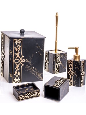 UltraMint Şık Siyah 5 Parça Banyo Seti, Zarif ve Fonksiyonel Tasarım