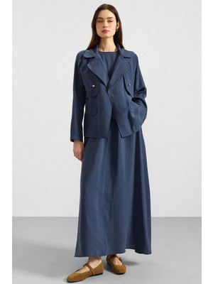 Olcay Ceketi Metal Aksesuarlı Soft Kumaş Elbise Ceket Ikili Takım Indigo 9391-TK