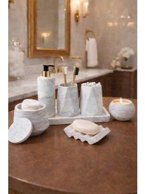 UltraMint Mermer Banyo Seti Lavabo Sıvı Sabunluk ve Tuvalet Takımı