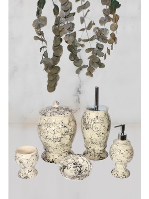 UltraMint Violet Seramik Mermer Desenli 5'li Banyo Seti, Şıklık ve Fonksiyon Bir Arada