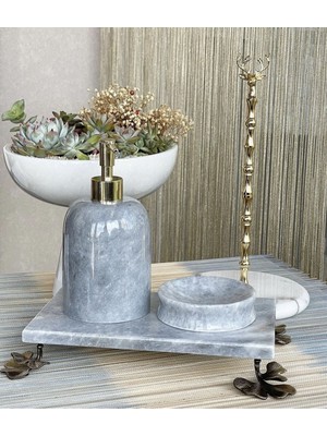 UltraMint Şık Gri Mermer Banyo Seti, 3'lü Aksesuar Takımı, Modern Tasarım