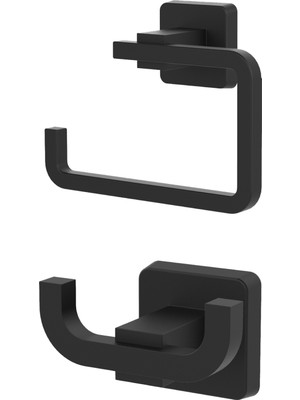 UltraMint Kare Mat Siyah Kapaksız Kağıtlık ve Bornoz Askılık Seti, Şık Banyo Düzeni