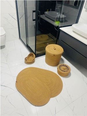UltraMint Doğal Jüt Hasır Paspas ve Sepet Seti, Şık Banyo Dekoru ve Hediye