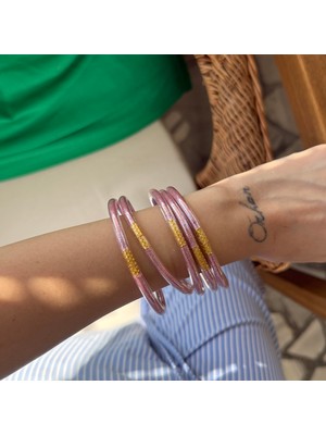 Alice İsstanbul Pembe Plastik Simli Bilezik Seti