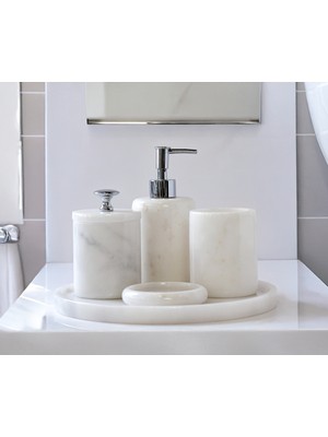 UltraMint Şık 5 Parça Mermer Banyo Seti, Sıvı Sabunluk ve Aksesuarlar