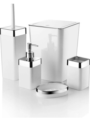 UltraMint Şık 5 Parça Krom Kaplama Rattan Banyo Seti