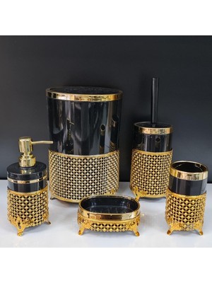 UltraMint 5 Parça Yuvarlak Akrilik Ferforje Kafes Banyo Seti Siyah Gold Karo