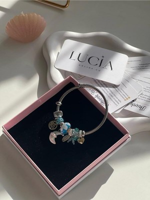 Luciaonline Gümüş Renk Mavi Ay Dede Charmlı Çelik Bileklik