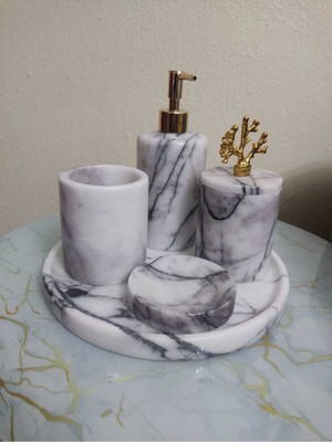 UltraMint Şık ve Dayanıklı 5'li Mermer Banyo Seti, Modern Tasarım