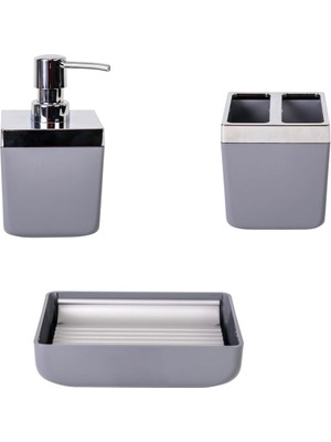 UltraMint Gri Renkli 3'lü Sıvı Sabunluk ve Diş Fırçalık Seti