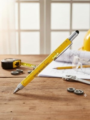 Endorfia Libe-Çok Fonksiyonlu Mühendis ve Mimar Kalemi (Metre, Su Terazisi, Mini Yıldız ve Düz Tornavida Ucu ) (Kişiye Özel)