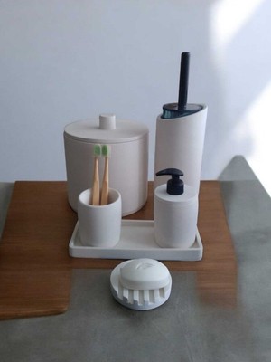 UltraMint Kırık Beyaz Beton Aksesuar Seti, Banyo ve Tuvalet Için Şık Tasarım