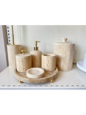 UltraMint Şık ve Doğal Traverten Mermer Banyo Seti, Zarif Tasarım