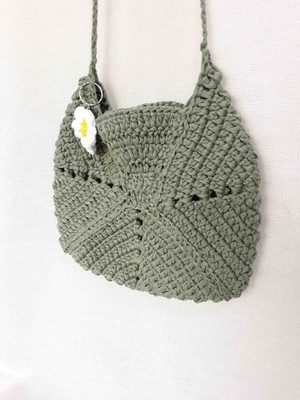 Lal Dizayn El Yapımı Örgü Haki Motifli Çapraz Çanta