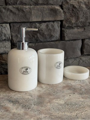 UltraMint Beyaz Mermer 3'lü Banyo Seti, Şık ve Fonksiyonel Tasarım