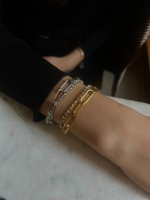 Luciaonline Çelik Silver Çift Zincir Su Yolu Bileklik