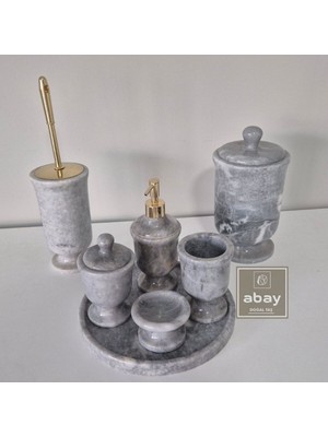 UltraMint Gri Mermer Tasarımlı 7 Parça Banyo Seti, Zarif ve Şık Kombinasyon