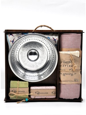 UltraMint Osmanlı Motifli 7 Parça Hamam Seti, Kese, Peştemal, Sabun ve Hamam Tası