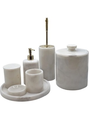 UltraMint Beyaz Mermer ve Gold Detaylı 7'li Banyo Seti, Şıklık ve Zarafet