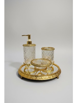 UltraMint Şık Yuvarlak Tepsili Cam Banyo Seti, Fonksiyonel ve Estetik Tasarım