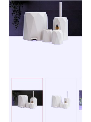 UltraMint 4'lü Beyaz Banyo Seti, Plastik Çöp Kovası ve Tuvalet Fırçası