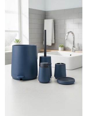 UltraMint Olivia Soft Dokulu Lüks 5 Parça Lacivert Akrilik Banyo Seti